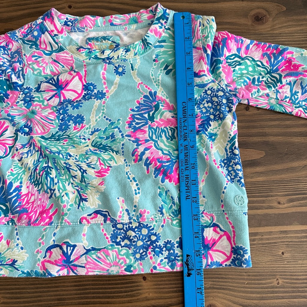 Lilly Pulitzer Alex Pullover Womens XXS Blue Pink Floral Cropped Sweatshirt - Picture 9 of 9